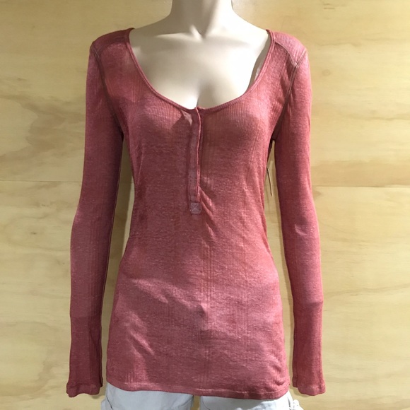 NWT We The Free Chocolate Chip Henley Red - Picture 2 of 7